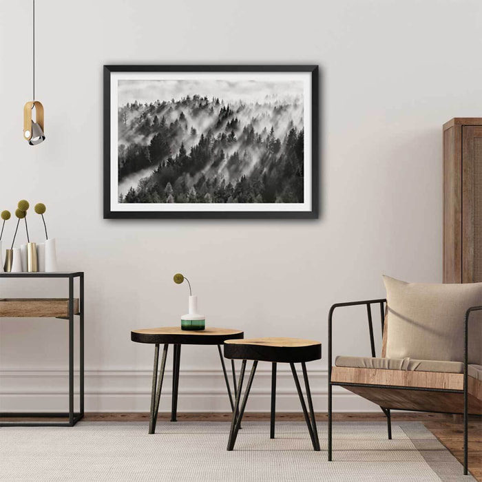 Affiche paysage rayons de lumière Affiche + cadre en bois - Noir