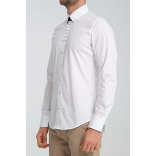 Camicia Uomo 1 Bottoni Button Down Slim Popeline Stretch Unito Bianco
