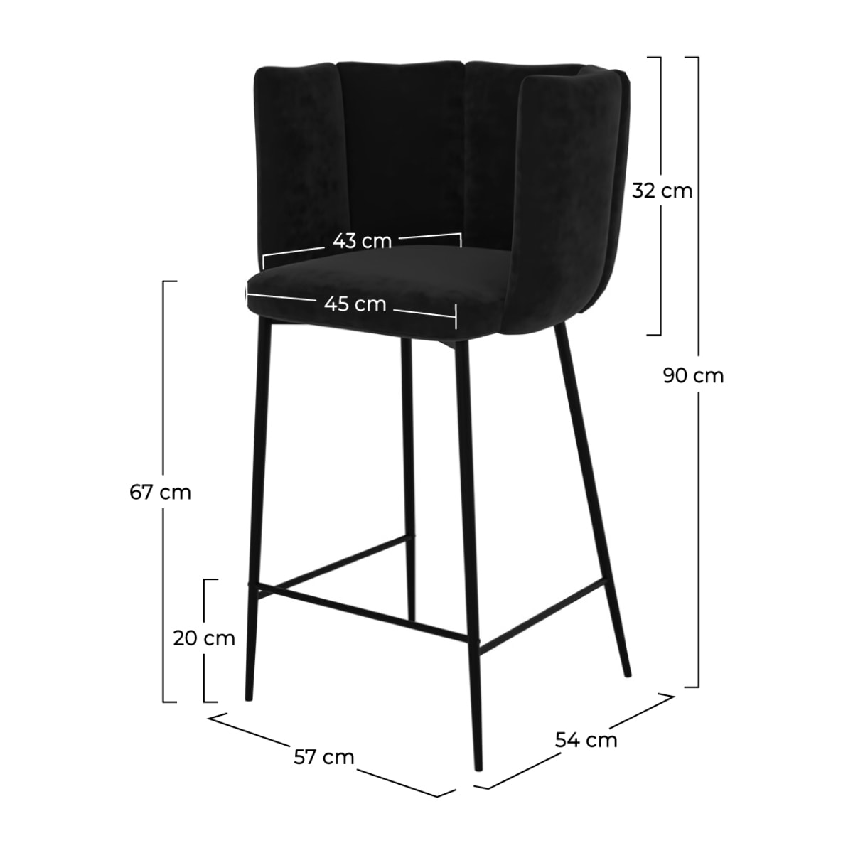 Lot de 2 chaises pour îlot central 67 cm en velours noir - Rosy