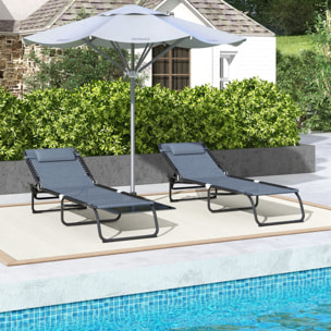Conjunto de 2 Tumbonas Plegables Tumbonas de Jardín con Respaldo Ajustable en 4 Posiciones Carga 120 kg para Terraza Piscina Playa 197x58x30 cm Gris