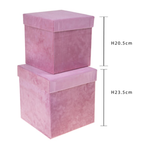 Set di 2 Scatole Quadrate Velluto - Pezzi 1 - Colore Rosa - 23,5x23,5Hx23,5cm - Bianchi Dino