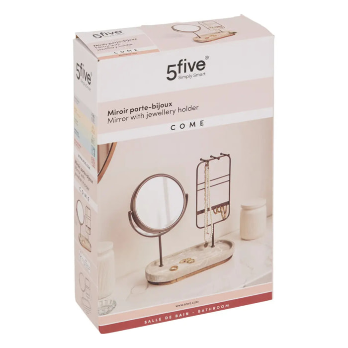 Miroir de beauté porte-bijoux Come ovale 25,5x27cm beige