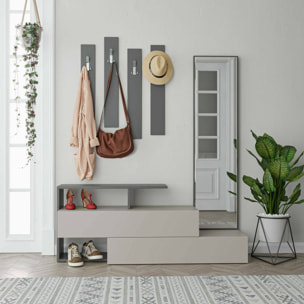 Mobile da ingresso Ascari, Entratina appendiabiti, Composizione per atrio, Consolle portaoggetti multifunzione, 137x35h55 cm, Tortora e Antracite