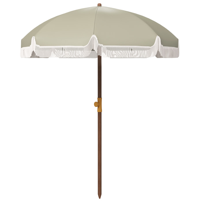 Sombrilla de Playa Grande con Flecos Ø190 cm Sombrilla de Terraza Exterior con Protección UV40+ Antiviento Impermeable Mástil de Ø32 mm y Bolsa de Transporte Verde Oliva Claro
