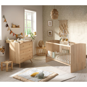 Chambre bébé évolutive Access, Lit 140x70 et Commode à langer - Chêne doré