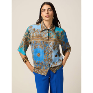 Oltre - Camicia in viscosa fantasia - Azzurro