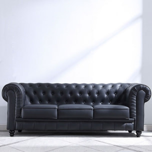 Sofá Chester 3 plazas símil piel Negro