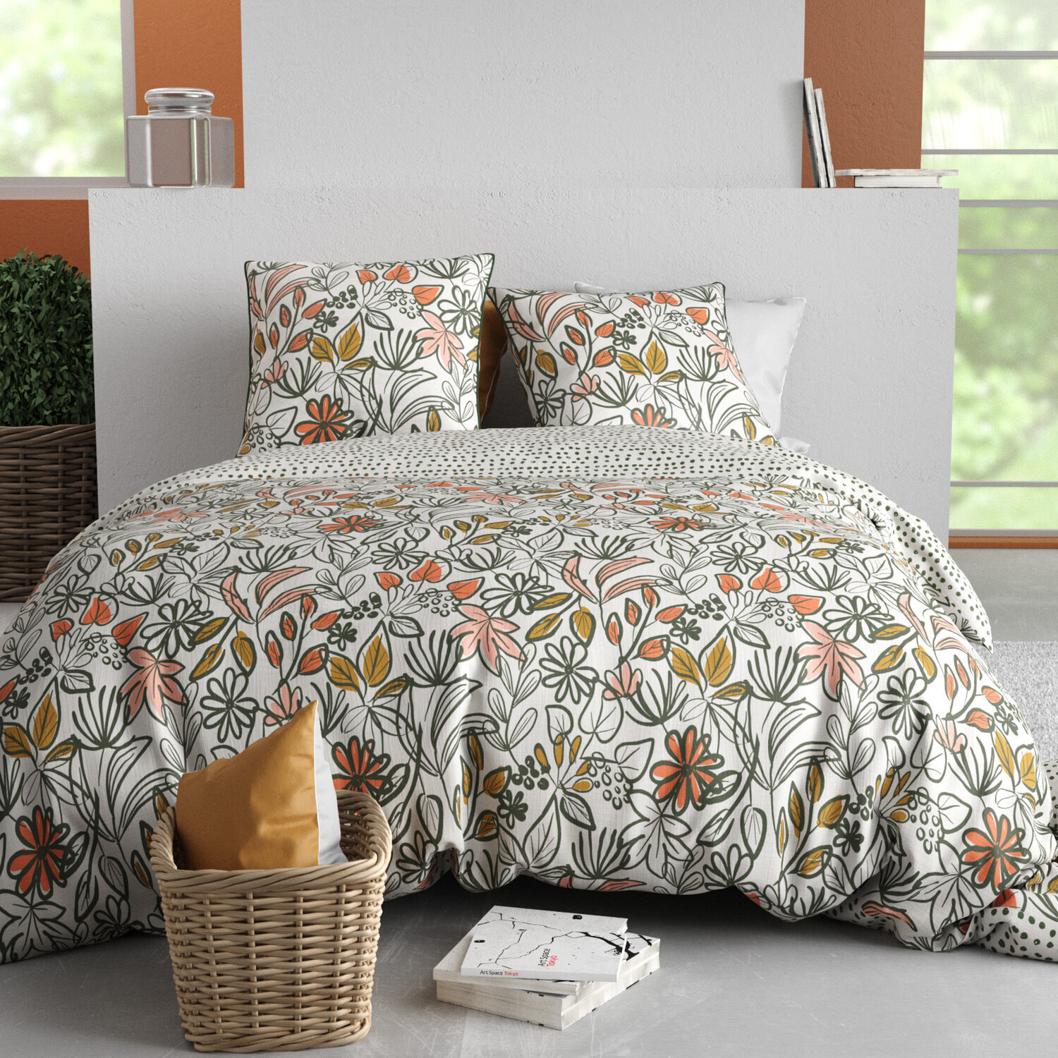 Parure housse de couette 3pcs 100% coton 57 fils narcisse