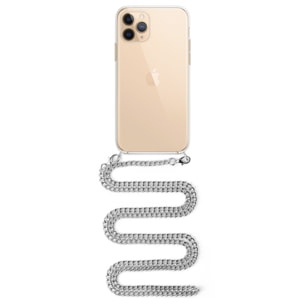 Cover trasparente per iPhone 11 Pro Max con ciondolo a catena in metallo. Accessorio moda, vestibilità perfetta e massima protezione