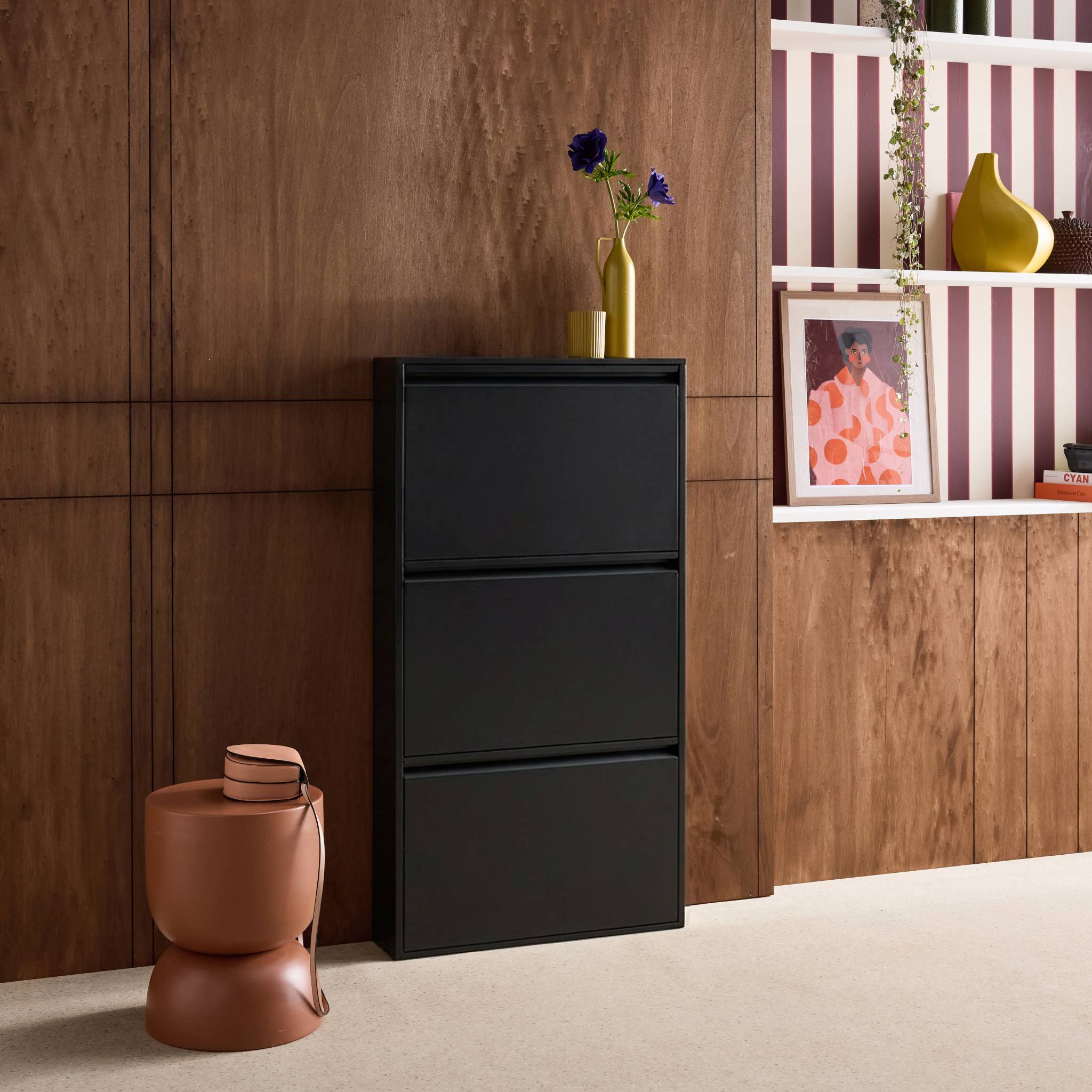 Meuble à chaussures industriel métal 3 abattants KENTUCKY