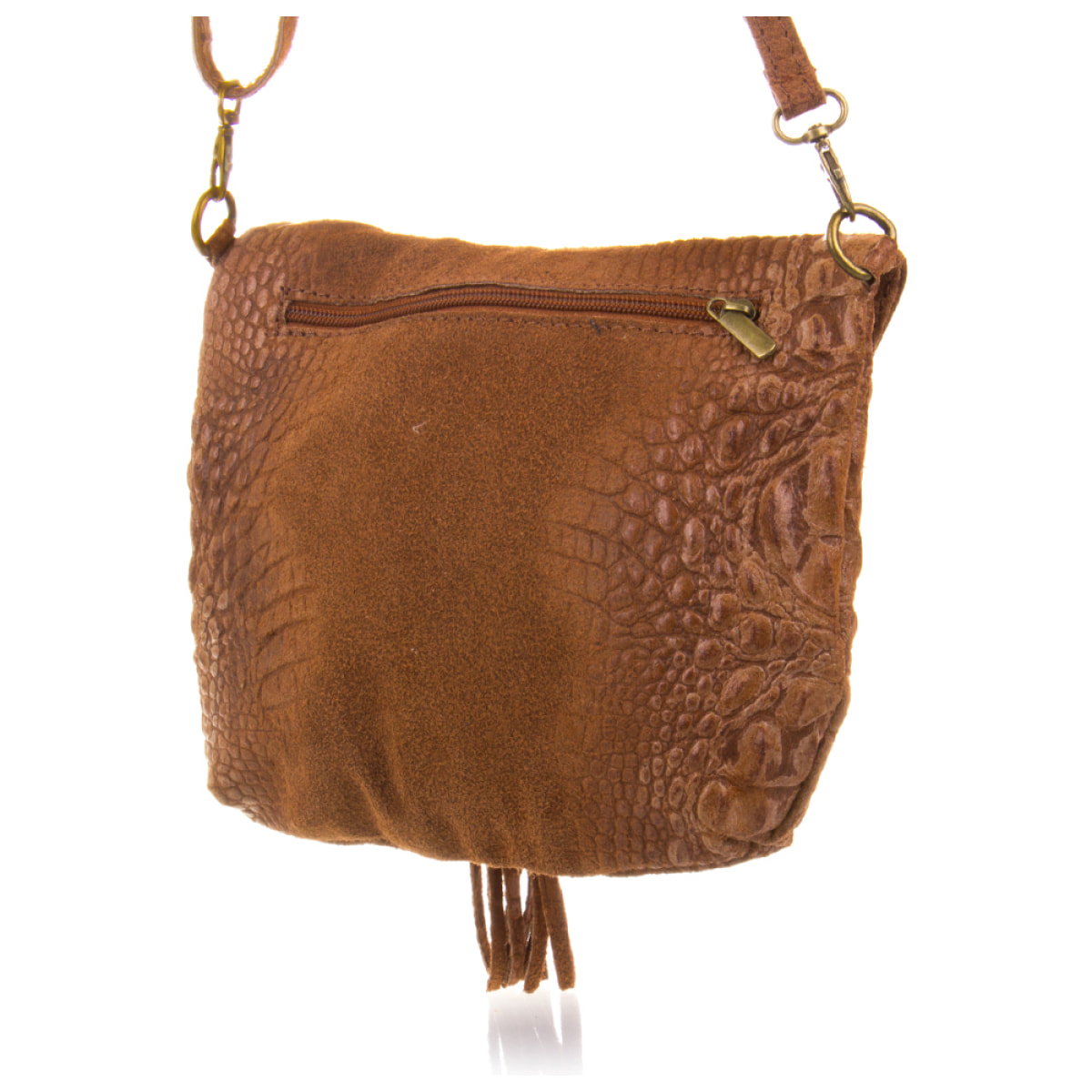 Cenerente Bolso bandolera Mujer.Piel auténtica Gamuza Grabado Cocodrilo