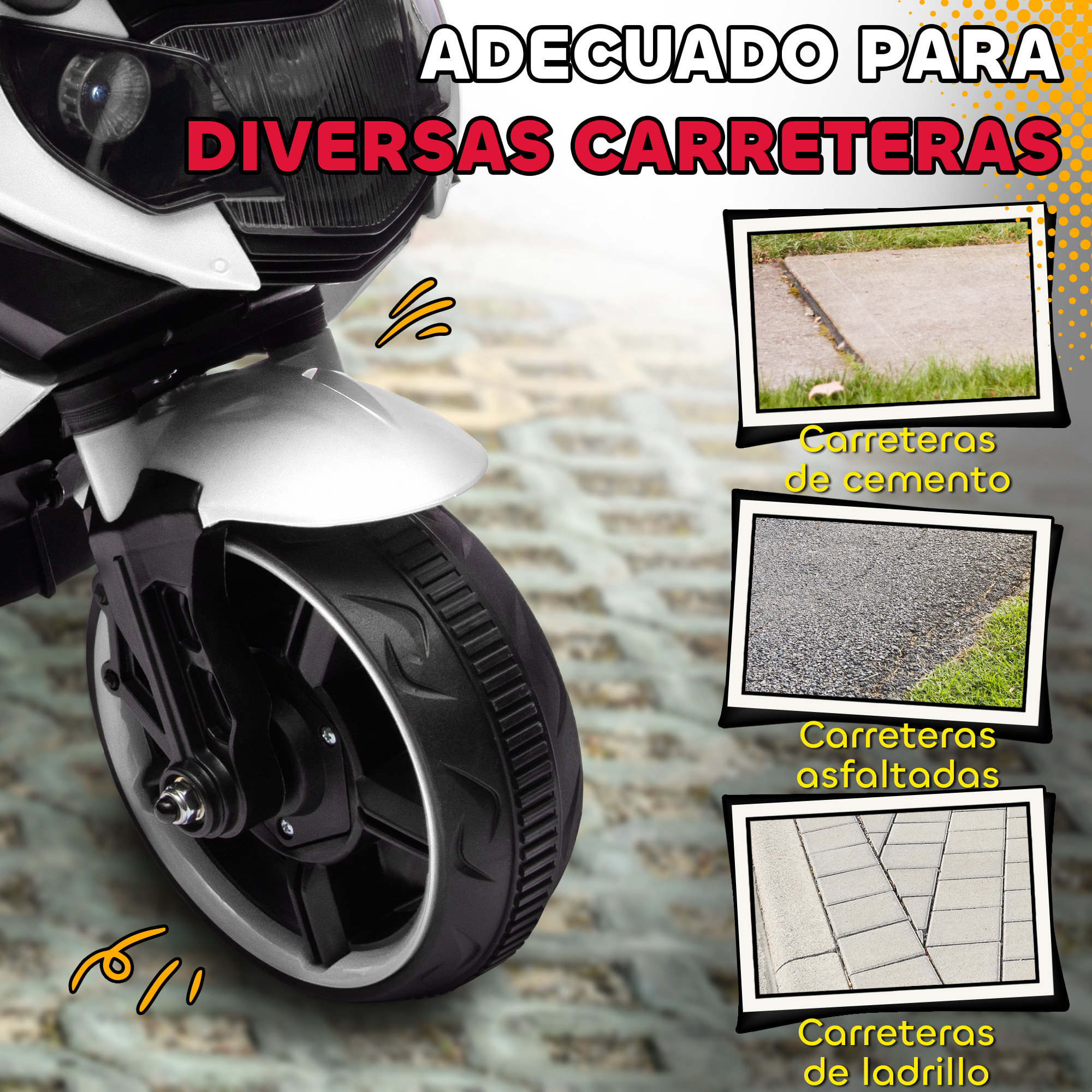 Moto Eléctrica para Niños 6V, Moto Eléctrica Infantil con Ruedas de Apoyo, Música, Faro, para Niños de 18-36 Mesas, Blanco