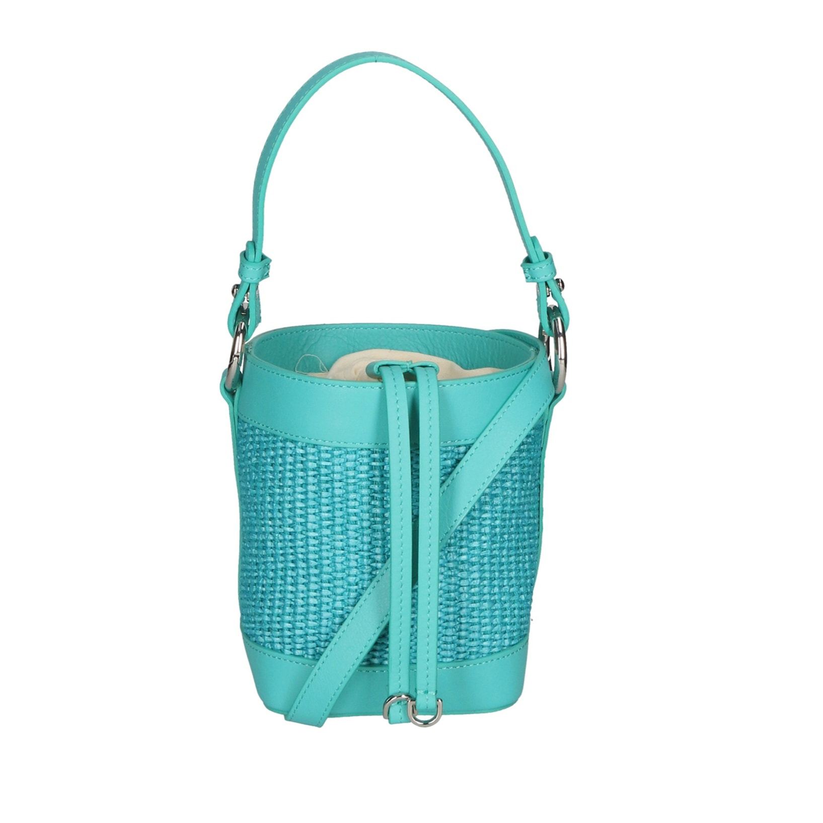 Borsa a secchiello da donna - Modello Alyssa - Pelle & Paglia - 13.0 x 16.0 x 10.0 cm