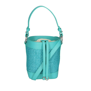 Borsa a secchiello da donna - Modello Alyssa - Pelle & Paglia - 13.0 x 16.0 x 10.0 cm