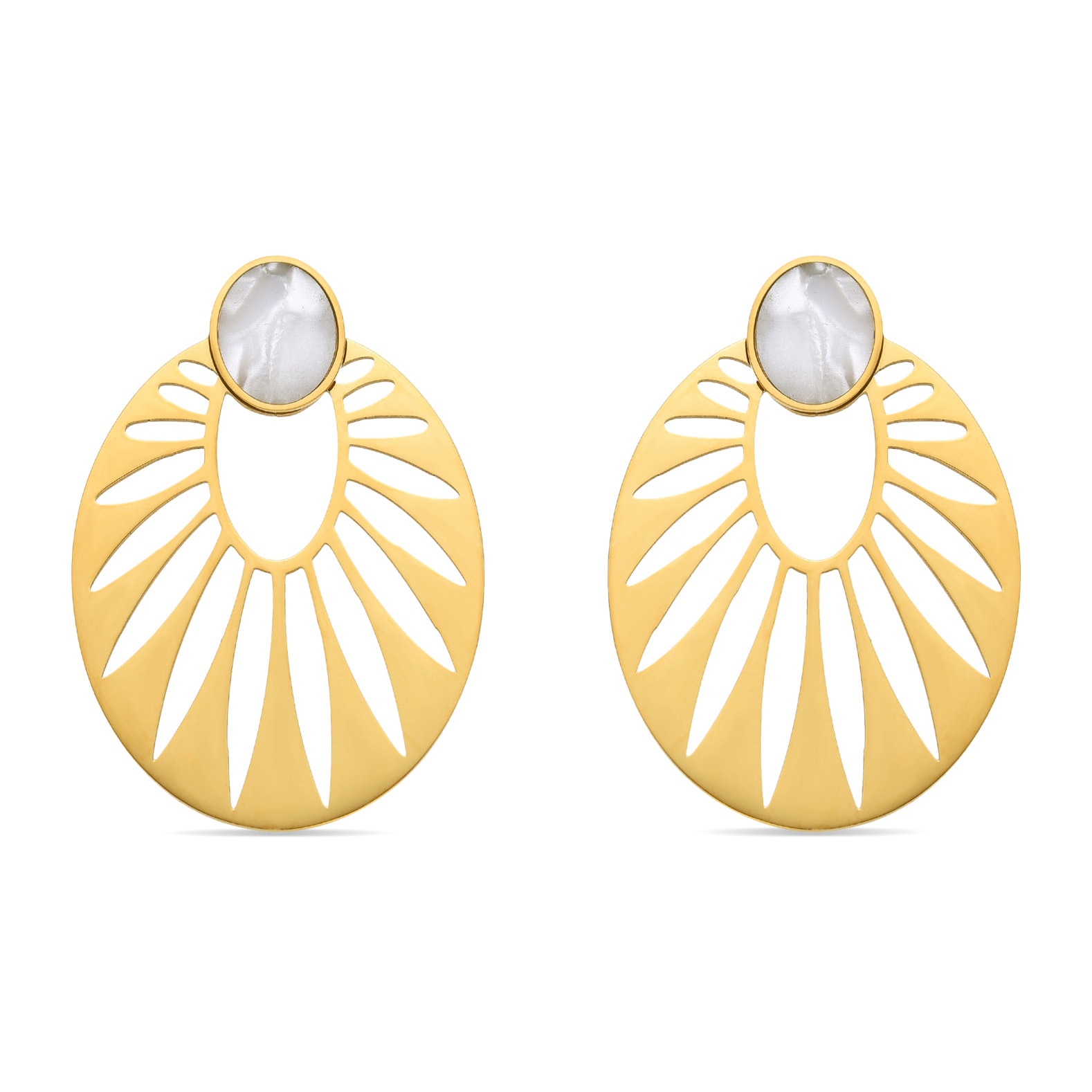 Pendientes de Madreperla Blanca acabados en oro amarillo de 18K- Elbi