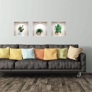 Stickers muraux 3D | Sticker Mural Autocollant effet 3D plantes d'intérieur et cactus - Stickers adhésifs 3D Chambre Salon Trompe l'oeil