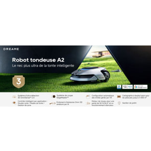 Robot tondeuse DREAME A2 sans fil périphérique, 2000 m² de superficie, grands terrains et fortes pentes (jusqu'à 45%)