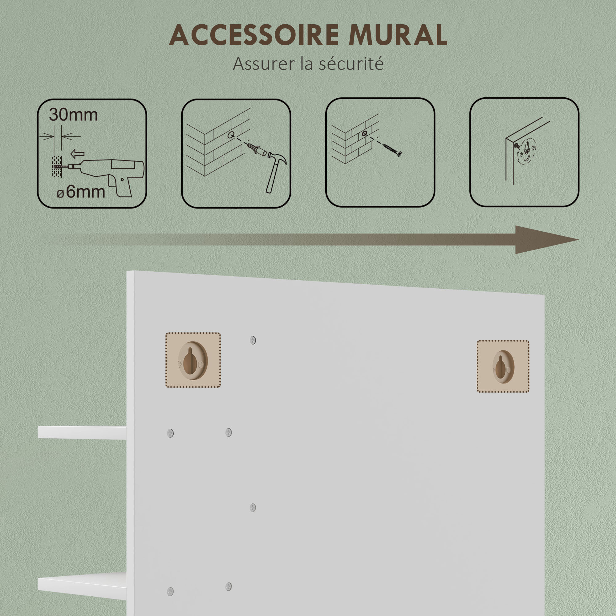 Miroir mural salle de bain - étagères - bambou verni MDF blanc