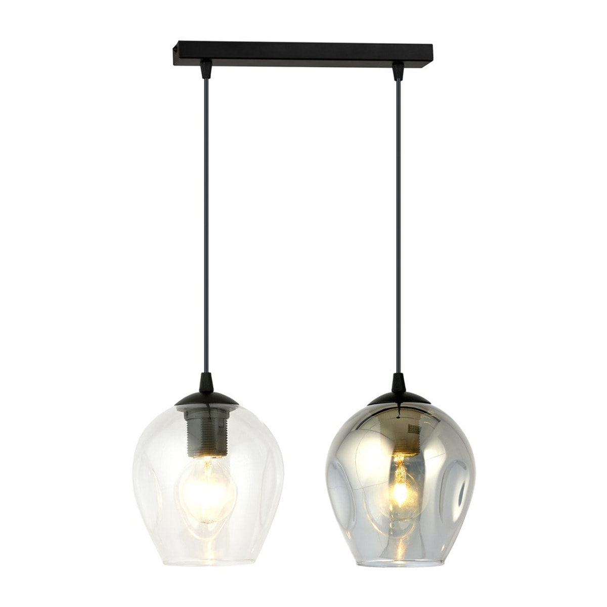 Lampada a sospensione Istar in acciaio nero con doppi diffusori in vetro