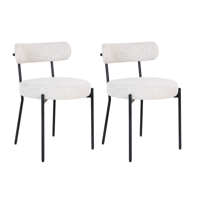 Ivanec - lot de 2 chaises - en tissu bouclette - Noir / Blanc