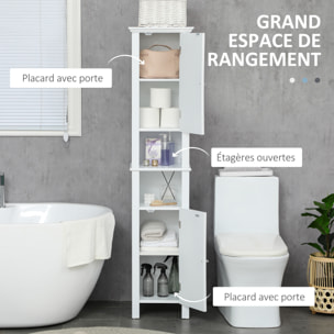 Meuble colonne de salle de bain 2 portes 2 étagères 2 niches - dim. 35L x 30l x 158H cm - MDF blanc