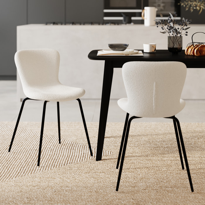 Lot de 2 chaises effet laine bouclette blanche et pieds en métal - Koko