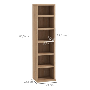 Estanterías para CD o DVD Soportes para CD con 12 Compartimientos para 204 CDs y Estante Ajustable para Salón Dormitorio Oficina 21x22,5x88,5 cm Roble