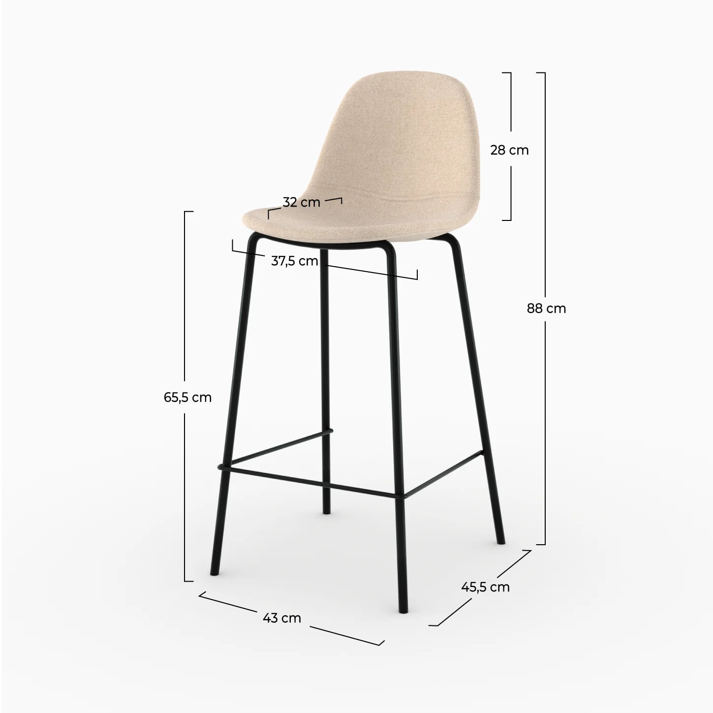 Lot de 2 chaises pour îlot central en tissu beige 65,5 cm - Henrik