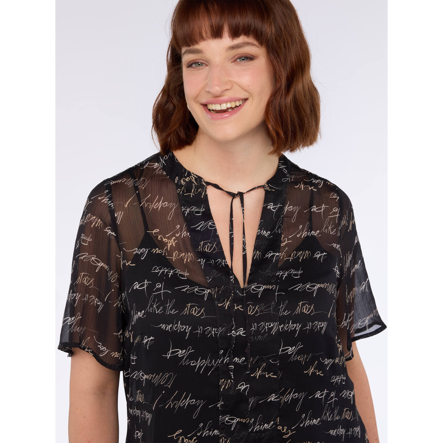 Fiorella Rubino - Blusa con estampado de letras en crepé - Negro