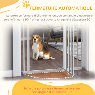 Barrière de sécurité animaux - longueur réglable dim. 74-97,5 cm - porte double verrouillage, ouverture double sens -sans perçage - acier plastique blanc