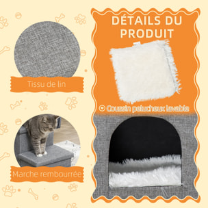 Escalier pour chat chien niche coffre 3 en 1 - 3 marches, coussin inclus - revêtement tissu rembourré doux - structure MDF - gris