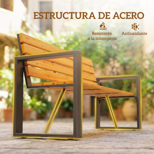 Banco de Jardín Exterior de 2 Plazas, Banco Exterior con Respaldo y Asiento Listonado de Madera, Reposabrazos y Marco de Acero, para Patio, Terraza, 136x54x82 cm, Natural