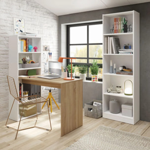 Pack escritorio y estantería Cosmic Plus Blanco Artik (Blanco Mate) - Roble Canadian