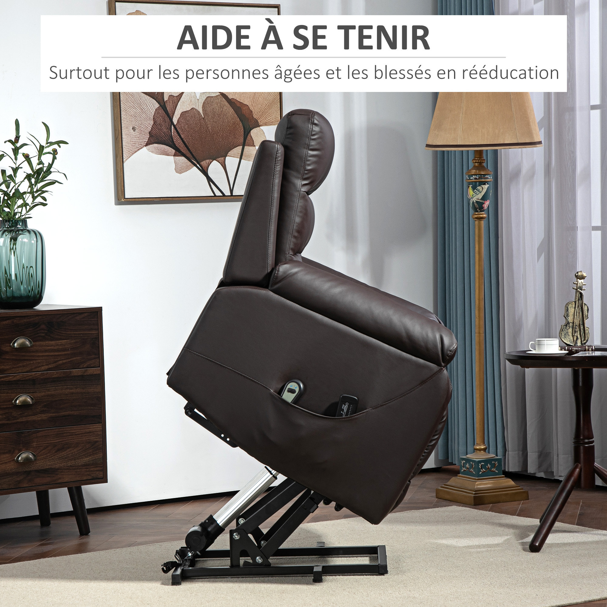 Fauteuil de massage fauteuil releveur électrique inclinaison réglable repose-pied ajustable PU chocolat