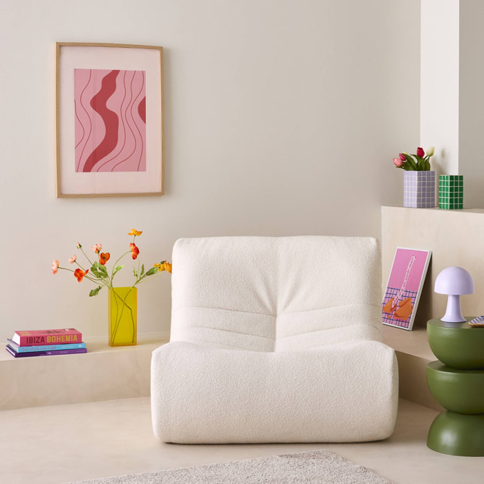 Fauteuil chauffeuse en bouclette texturée blanc style contemporain 1 place