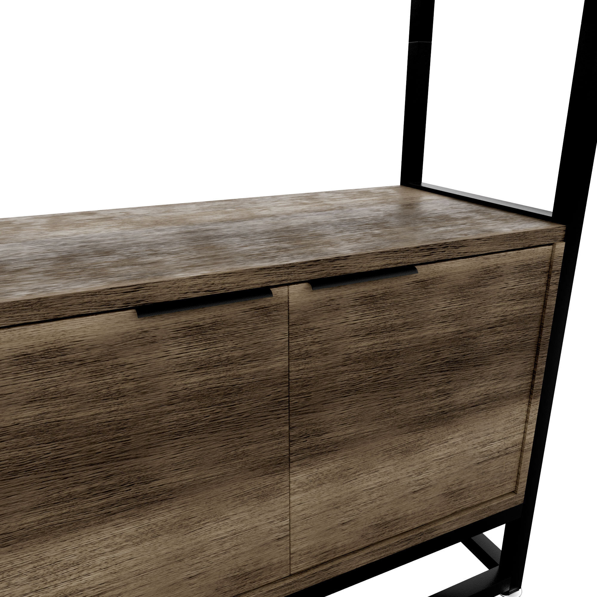 Edo - Scaffale Libreria a Muro 76x162,5x33,5 cm 3 Ripiani con Mobiletto 2 Ante in Legno Bleach Struttura in Metallo Nero