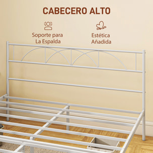 Cama Doble 150x200 cm Estructura de Cama Somier con Cabecera Listones de Acero y Espacio de Almacenamiento Debajo de la Cama Carga 330 kg Blanco