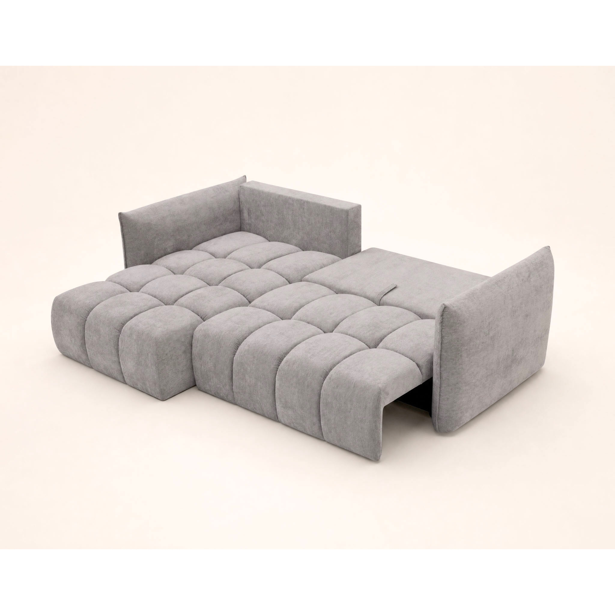 Ambroise - Canapé d'angle gauche 4 places convertible avec coffre en velours texturé - Gris clair
