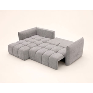 Ambroise - Canapé d'angle gauche 4 places convertible avec coffre en velours texturé - Gris clair