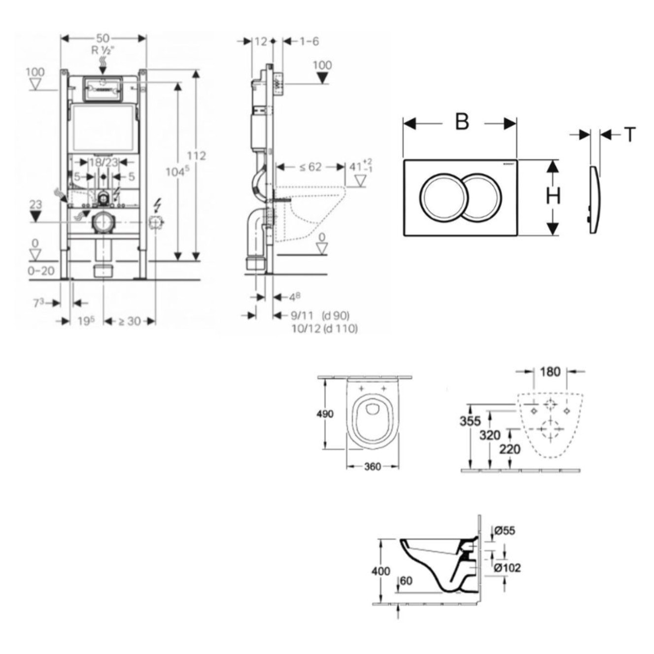 Pack bâti-support Duofix + Plaque de commande + Fixations murales + WC suspendu + Set de montage (FUSIONTQGEB3-SABO)