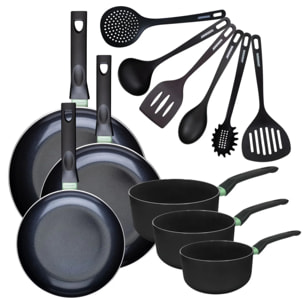 Set de 3 poêles et 3 casseroles antiadhésives céramique et 6 ustensiles RPET Fackelmann Brandao