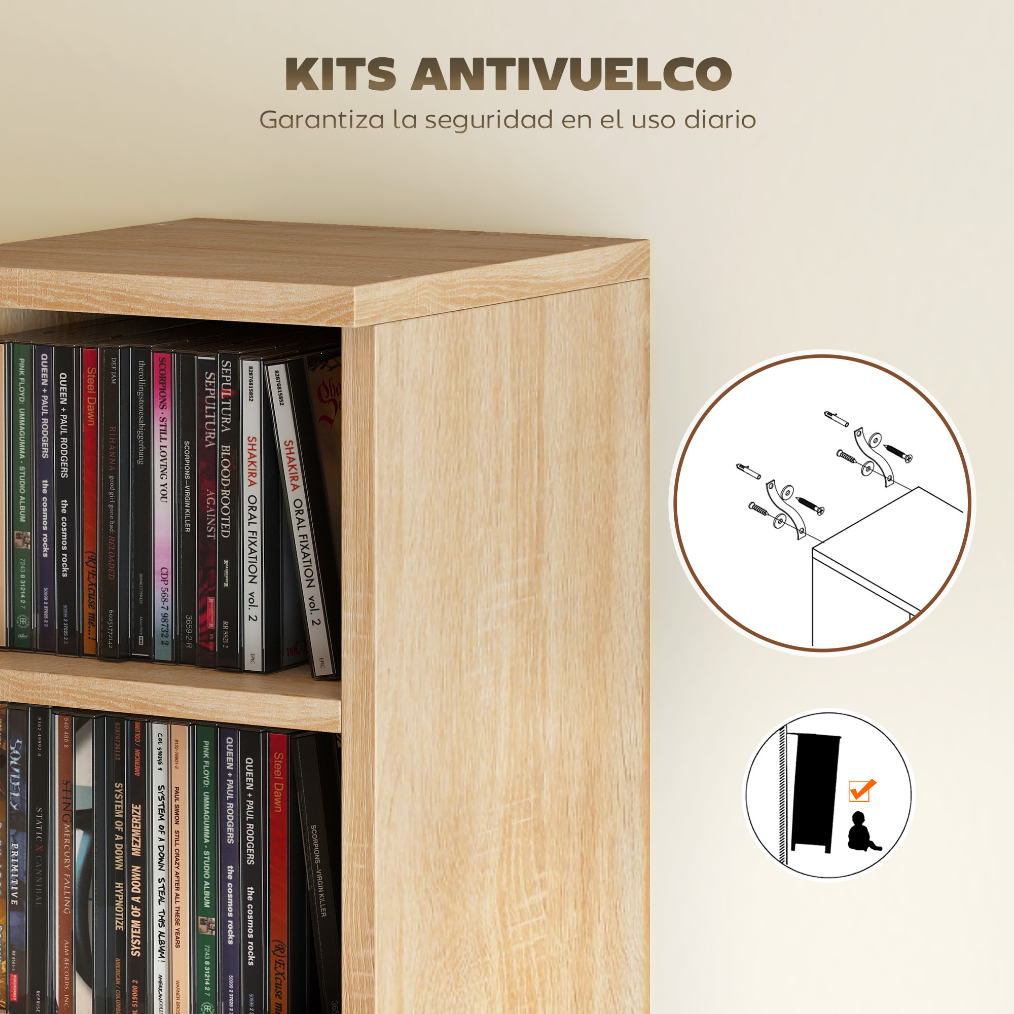Set de 2 Estanterías para CDs y DVDs, Soportes para CD Estrechos con 12 Compartimentos, Estantes Ajustables, Estanterías para Salón, Oficina, 21x22,5x88,5 cm, Roble