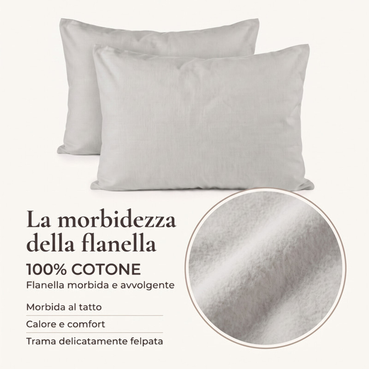 Coppia di federe in flanella 100% cotone - Grigio