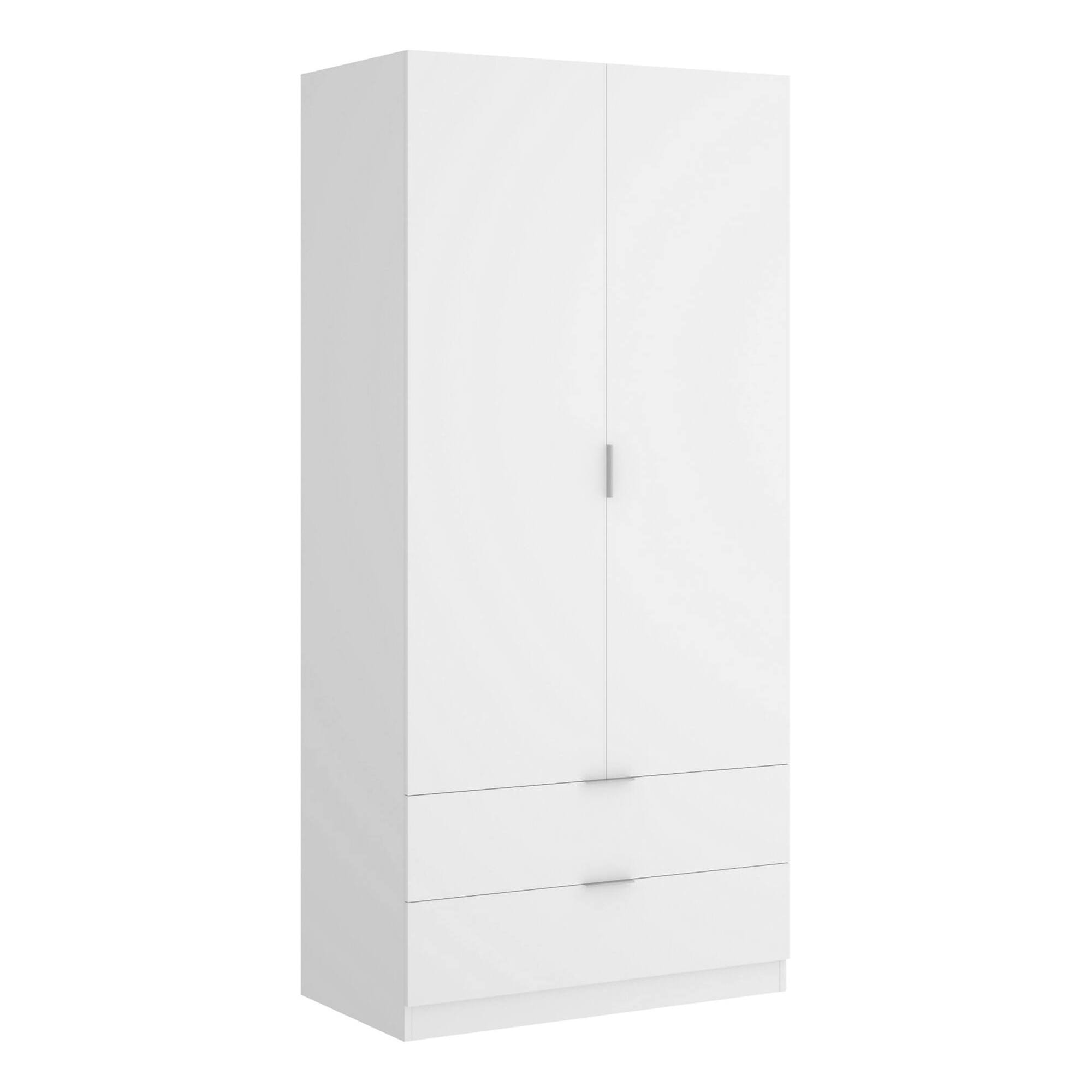 Guardaroba Pisanino, Mobile appendiabiti per camera da letto, Armadio a 2 ante battenti e 2 cassetti, 81x52h184 cm, Bianco