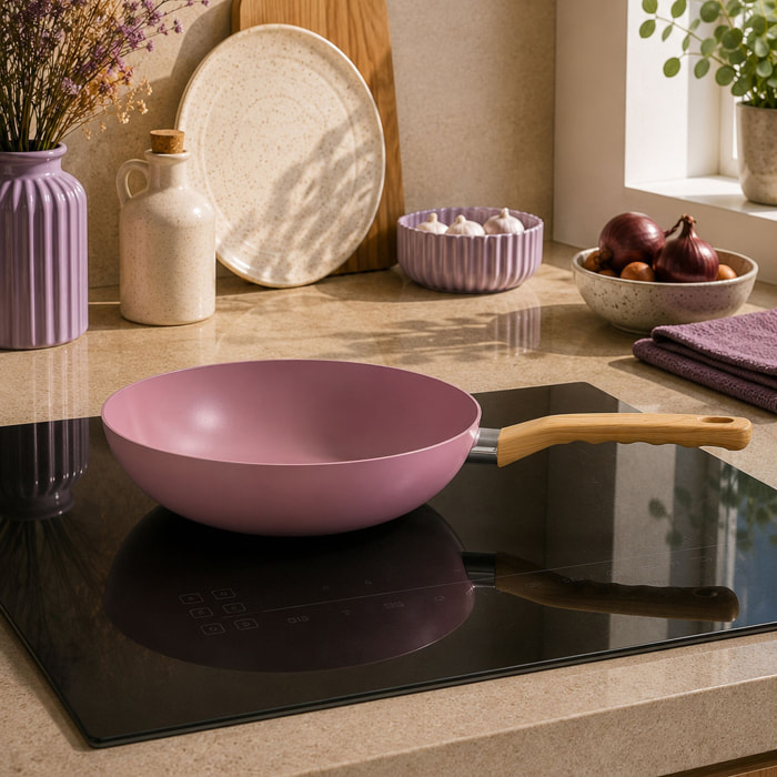 Wok 28cm en aluminium recyclé lilas - tous feux COLORAMA