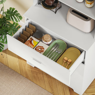 Buffet haut 3 tiroirs 2 étagères dim. 79 x 39 x 182 cm blanc