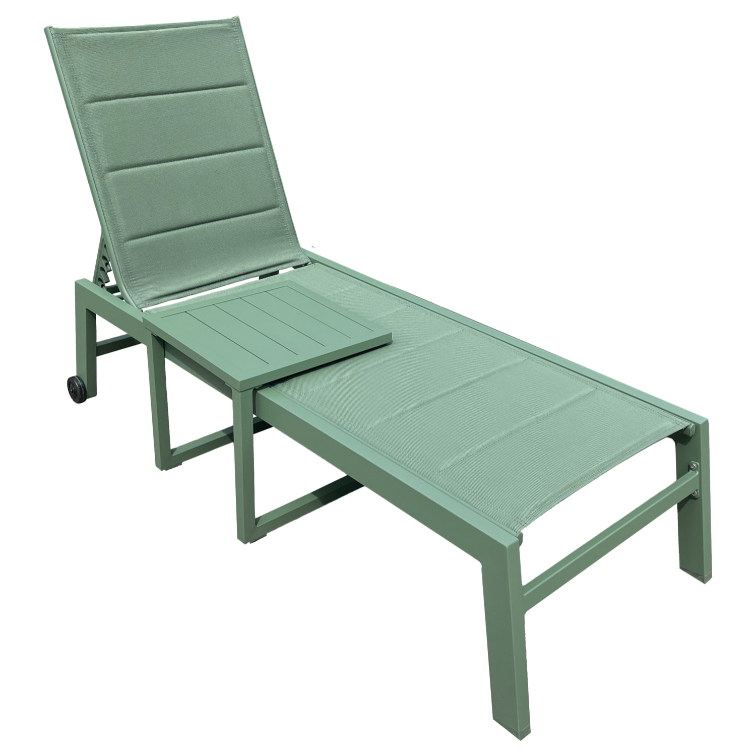Set bain de soleil et table d'appoint BARBADOS en textilène vert sauge - aluminium vert sauge