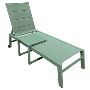 Set bain de soleil et table d'appoint BARBADOS en textilène vert sauge - aluminium vert sauge