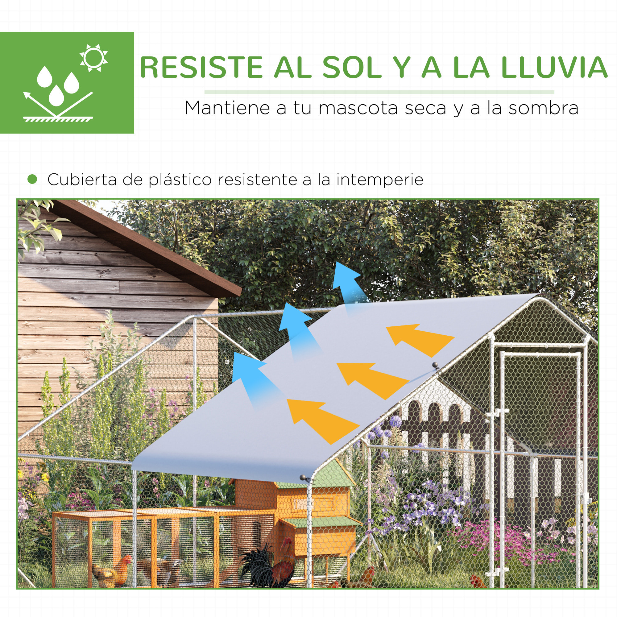 Gallinero de Exterior Grande 3x4x2 m Jaula para 8-12 Gallinas Cercado de Acero Galvanizado con Techo de PE y Cerradura para Conejos Aves de Corral Plata