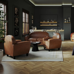 Fauteuil camel en croute de cuir enduite - Club